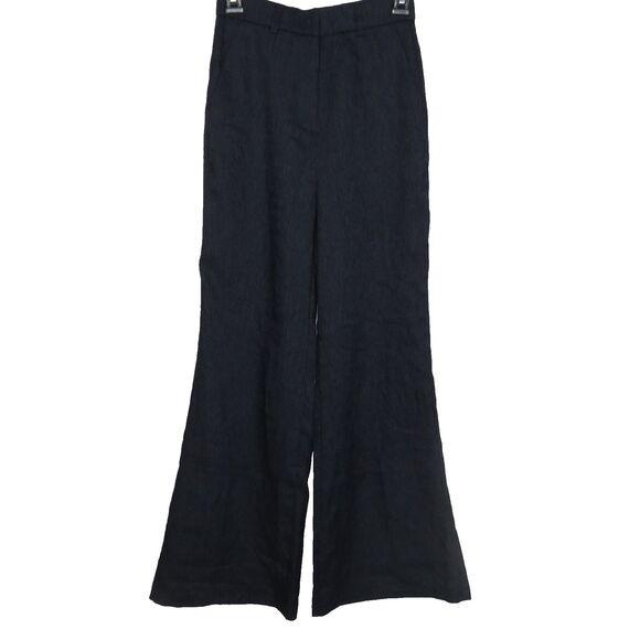 OGL Navy Linen Blend High Waist Side Pocket Flare Pants Size XS - Picture 2 of 9